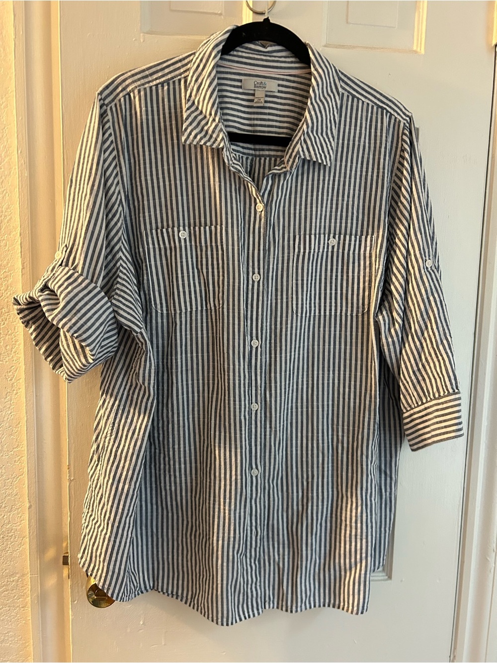 croft & barrow Blue and White Striped Button-Down Shirt